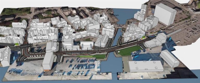 Den nye sentrumsgaten strekker seg fra krysset mot Prestegata til krysset ved Arbeideren. (Foto: Aas Jakobsen)